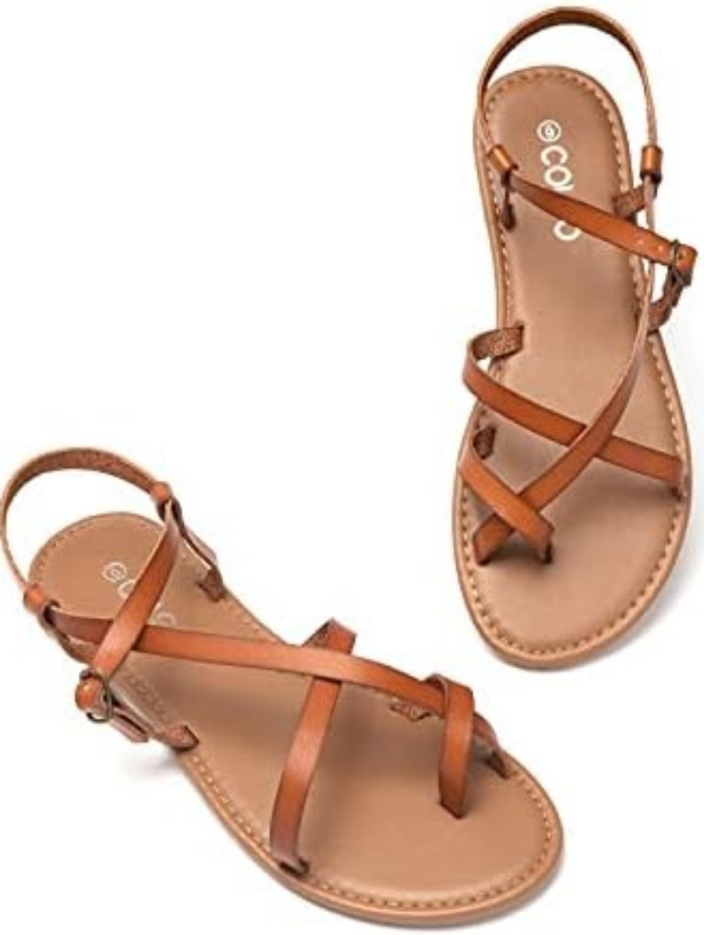 Women's Cognac Leather Strappy Sandals with Adjustable Strap Gladiator Style
